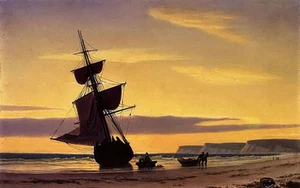Ölgemälde William Bradford - Küstenszene mit riesigem Segelboot Schiff auf Leinwand - Bild 1 von 1