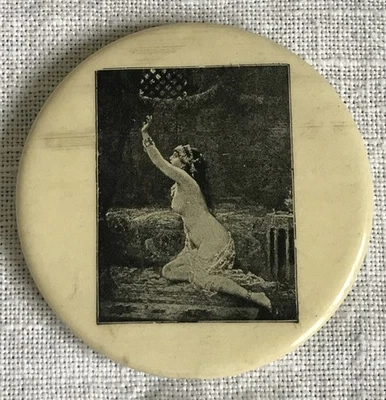 Vintage Celluloid Pocket Mirror Victorian Print - Image 1 of 4