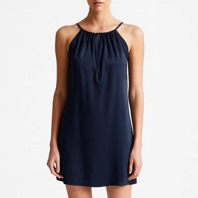 Nili Lotan Silk Mini Halter Dress Womens Medium Blue Designer Luxury Glam Party - Image 1 of 4