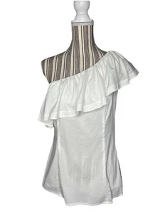 Trina Turk One Shoulder Blouse Top Womens Sz 6 White Lightweight Ruffle Stretch - Picture 1 of 3