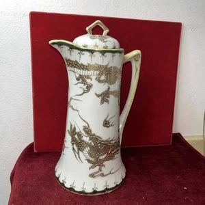 Antike seltene TS Nippon Porzellan Schokoladenkanne Gold verkrustet Drachen Design - Bild 1 von 13