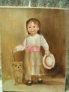 DEN-709 Dianne Dengel "DOG WALKIN' GAL" Ölgemälde 14" hoch x 11" breit OOAK - Bild 1 von 4