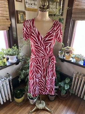 Just For Wraps JFW Red/White Zebra Print Wrap Dress Sz. Large - Image 1 of 4