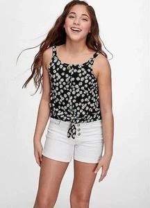 Justice Girls Denim Shorts White Size 8 Slim Midi High Waist Button Up Pockets - Picture 1 of 8