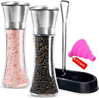 Salt and Pepper Mills with Matching Stand-  Stainless Steel Salt and Pepper Grin