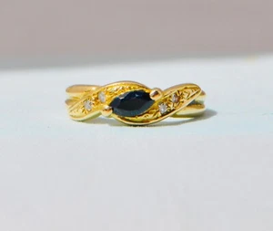 VTG 18k Solid Gold Natural Sapphire & Diamond Ring Marquise Twist Braided Band - Picture 1 of 12