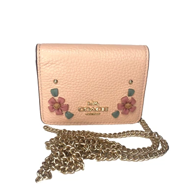 #NEW COACH Crossbody Mini Wallet Floral Whipstitch Flower FADED BLUSH Leather - Image 1 of 4