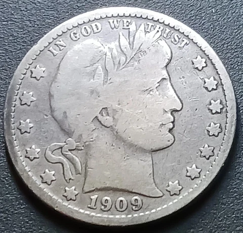 1909-O New Orleans Mint Barber Silver Quarter~Very Scarce!-(712,000 minted)-VG++ Cover