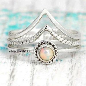 Anillo de piedra de ópalo doblete de plata de ley 925 anillo apilable banda declaración kd8802 - Imagen 1 de 3