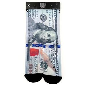 Odd Sox $100 Bill Crew Socks Money Ben Franklin Mens Womens Fun Novelty Gift