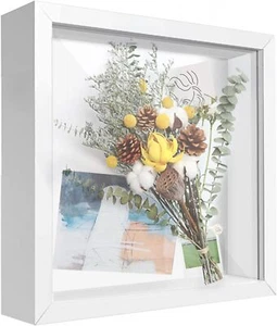 8x8 Shadow Box Frame Display Case with Letter Stickers, 3D Picture 8x8, White  - Picture 1 of 3