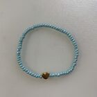 Handmade Seed Bead Bracelet Pearly Blue Heart