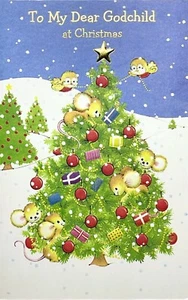 Süße WEIHNACHTSKARTE FÜR LIEBES PATENKIND, Tierbaum — beliebte Grüße + Umschlag - Bild 1 von 4