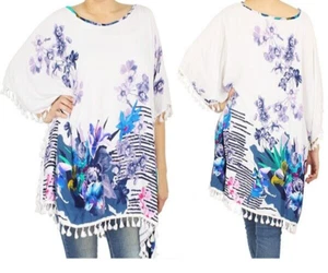 LIB Nueva York FLORAL AZUL Boho Kimono Chal PONCHO TALLA 2X - Imagen 1 de 3