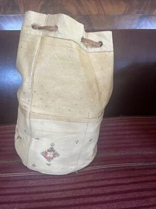 Fine Leather Hand Painted Tote Drawstring Forage Bag Pouch Pockets Morocco? 12” - Picture 1 of 16