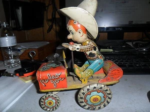 1930 "RODEO JOE"MADE BY UNIQUE ART CRAZY CAR WIND UP TIN LITHO GOOD CONDITION - Picture 1 of 6