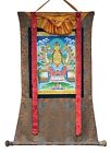 ORIGINAL MAITREYA/FUTURE BUDDHA TIBETAN THANGKA PAINTING WITH SILK BROCADE