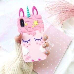 For iPhone 6 7 8 Plus XS Pink Unicorn Cute Case Silicone Gel Cover