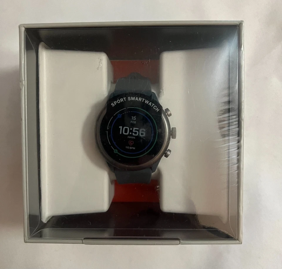 Fossil Sport 43mm Aluminum Case Smoky Blue Silicone Smart Watch - (FTW4021)