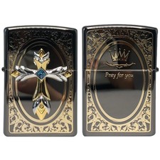 Zippo Lighter Pray Cross Emblem BK Black Antique Brass Windproof Gift Original