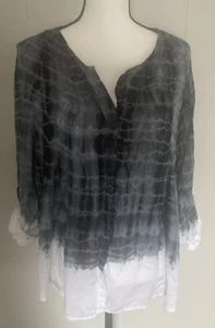 Casual Studio XL Button Down Tie Dye Boho Tunic With Roll Tab Sleeves EUC - Picture 1 of 12