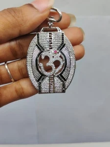 Lab Created Black Diamond Men's "OM" Pendant Round Cut 14K White Gold Plated 18" - Picture 1 of 6