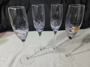 4er Set Mosaik 10 Zoll Champagnerflöte gefärbte Kunstgläser blau, gold, rosa - Bild 1 von 9