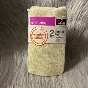 Wonder Nation Footed Tights Girls Size Small 2 Pack White Gold Dress Bottoms - Picture 1 of 5