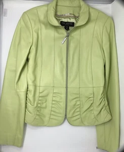 Chaqueta de Cuero Verde Cal Saint John Talla Pequeña Cremallera Acentos Neiman Marcus - Imagen 1 de 9