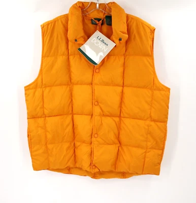 Vintage NWT Ll bean vest mens XL mango down puffer orange snap quilted nylon - Image 1 of 4