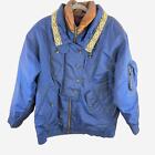 Andy Johns Vintage Shiny Navy Blue Padded Full Zip Winter Jacket Gold Trim M