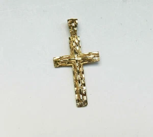 BELLISSIMO CIONDOLO CROCE DESIGN TAGLIO DIAMANTE ORO GIALLO 14K NUOVO CON SCATOLA # C169 - Foto 1 di 2