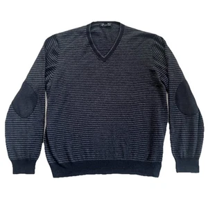 Pronto Uomo XXL Merino Wool Blend Sweater Black Gray Striped Pullover - Picture 1 of 5