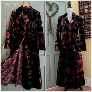 FABULOUS JOE BROWNS STATEMENT BOUTIQUE FLORAL VELVET MAXI COAT 14 BOHO WEDDING - Picture 1 of 13