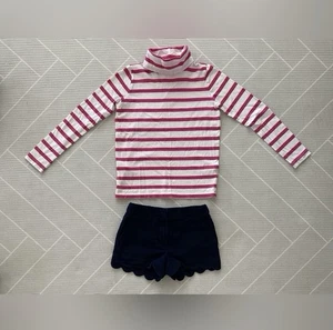 Crewcuts scallop shorts & pink and White stripe turtle neck shirts girl's size 8 - Picture 1 of 8