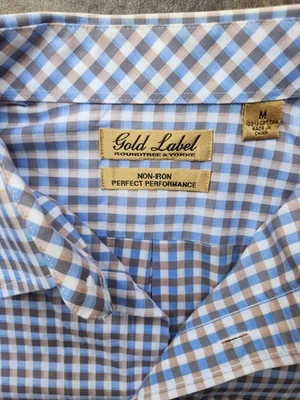 Roundtree & Yorke Gold Label Men's Medium Dress Shirt Blue/Brown Checks No Iron - Image 1 of 4