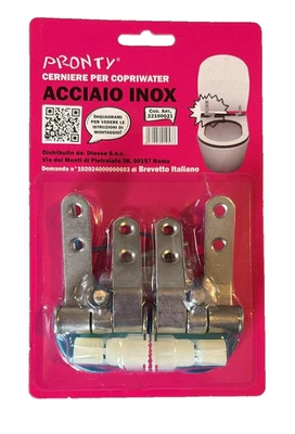 Cerniere Copri water in Acciaio Inox Ricambio Universali Wc + viti e Guarnizioni - Immagine 1 di 4