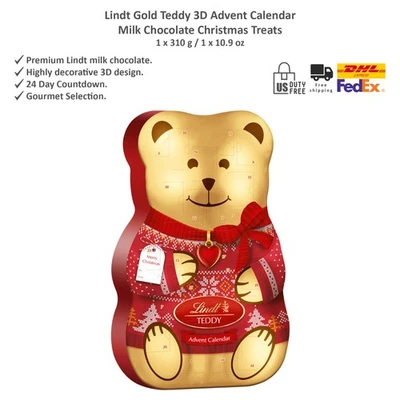 Lindt Gold Teddy 3D Calendario de Adviento 310g - Chocolate con Leche Golosinas de Navidad Foto 1 de 4