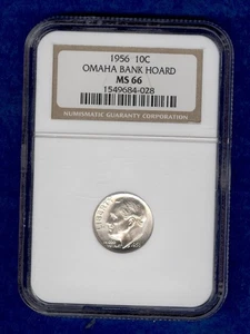 1956 Omaha Bank Hoard Roosevelt Silver Dime NGC MS66 - Picture 1 of 2