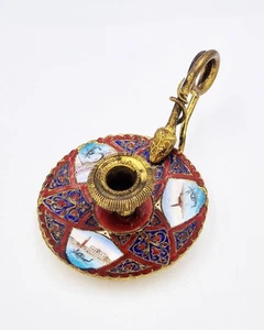 BONITO PALO DE CÁMARA ITALIANO DORADO COBRE Y ESMALTE MANGO SERPIENTE c1900 ESCENAS DE VENECIA - Imagen 1 de 9