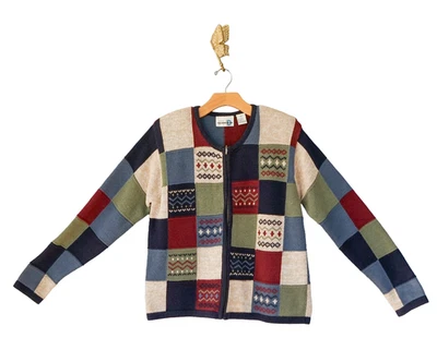 VTG Paul Harris knit Granny Square Cardigan Sweater S Cottagecore Whimsy Farm - Image 1 of 4