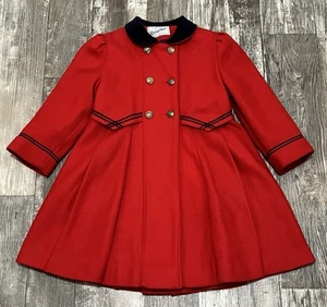 Rothschild Vintage Wool Coat Red Sailor Navy Velvet Trim Double Breasted Size 6 - Picture 1 of 17