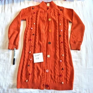 Gymboree girls size 7/8 or Medium Purrfect Autumn orange pom pom sweater duster - Picture 1 of 5