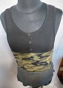 No Boundaries TANK TOP WITH RACE BACK 3 SNAP FRONT BLK/CAMO/STRIPES SZ XL - Picture 1 of 6