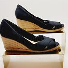 Liz Claiborne Women's Black Wedges Heels Straw Open Toe Shoes -.Size 8M 