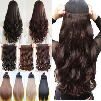 US One Piece(5 Clips)Clip-on Long Wavy Real as Human Hair Extension 3/4Full Head - Image 1 of 4