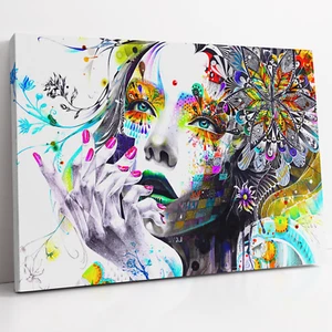 Abstraktes Mädchen Frau Gesicht Blumen Kunstwerk | Leinwandbild Wandbild Foto Poster - Bild 1 von 10