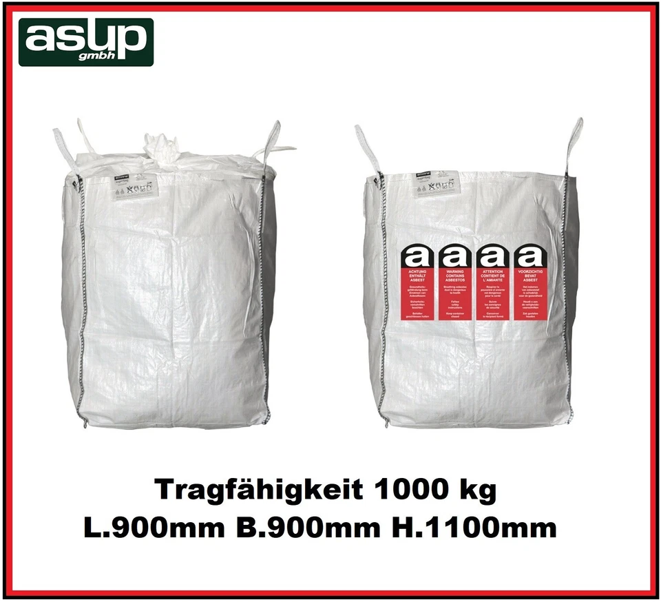 ASUP 1000 Kg Big Bag Transportsack 900 x 900 x 1100 mm weiß / Asbest 4 Hebeschlaufen