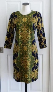 Abito Sophia J McLaughlin Olive Navy Gold Lexington Nappa Catalina Panno L $228 - Foto 1 di 13