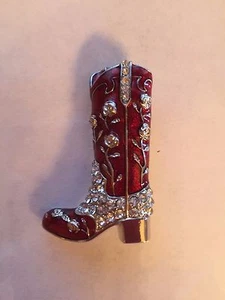 abrigo alfiler/broche, esmalte rojo y tono plateado bota occidental con diamantes de imitación - Imagen 1 de 2